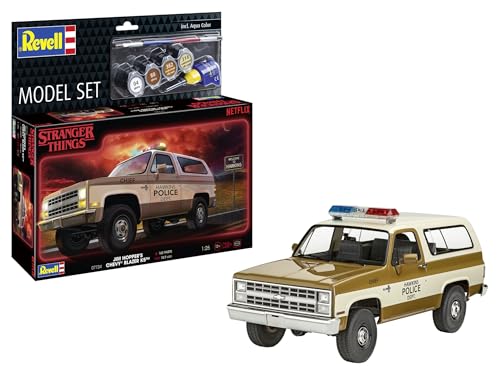 Revell Modellbausatz Stranger Things Chevrolet K5 Blazer – Maßstab 1:25 – Originalgetreue Netflix-Nachbildung – Inkl. Abziehbilder, Basisfarben, Kleber & Pinsel – Kultauto von Jim Hopper von Revell