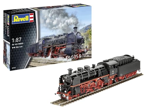 Revell Modellbausatz Schnellzuglokomotive BR 18 505 – Maßstab 1:87 – Historische Dampflok – Detailliertes Modell mit Tender – Präzises Fahrwerk & Schubgestänge – Perfekt für Modellbahn & Diorama von Revell