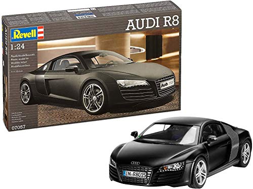 Revell Modellbausatz Auto 1:24 - Audi R8 im Maßstab 1:24, Level 4, originalgetreue Nachbildung mit vielen Details, 07057, Mittel, Schwarz Matt von Revell