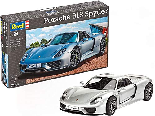 Revell 07026 Supersportwagen Porsche 918, Automodellbausatz 1:24, 19,4 cm Modellbausatz für Fortgeschrittene, Silber (Spyder) von Revell