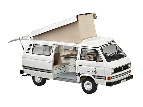 Revell 07344 Volkswagen VW T3 Bulli Camper Bus, Automodellbausatz 1:25, 18,5cm Fahrzeug originalgetreuer Modellbausatz für Einsteiger, unlackiert von Revell