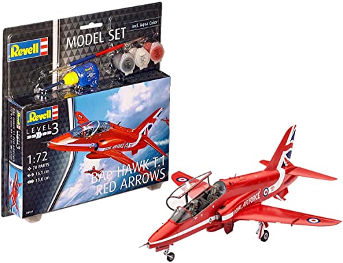 Revell Modellbausatz Flugzeug 1:72 - BAe Hawk T.1 Red Arrows im Maßstab 1:72, Level 3, originalgetreue Nachbildung mit vielen Details, Kunstflieger, Model Set mit Basiszubehör, 64921 von Revell