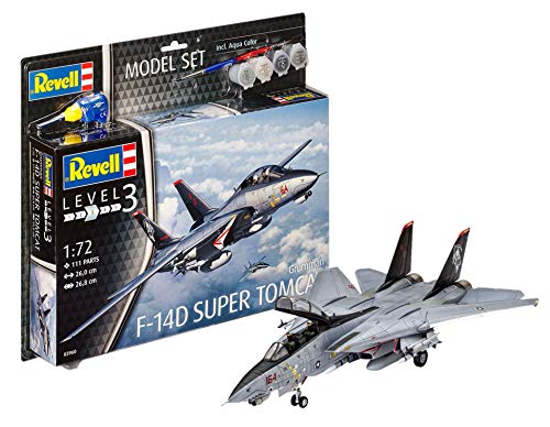 Revell Modellbausatz Flugzeug 1:72 - F-14D Super Tomcat im Maßstab 1:72, Level 3, originalgetreue Nachbildung mit vielen Details, , Model Set mit Basiszubehör, 63960, Grau, Schwarz, Mittel von Revell