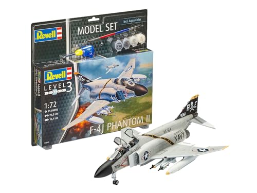 Revell Modellbausatz Flugzeug 1:72 - F-4J Phantom II im Maßstab 1:72, Level 3, originalgetreue Nachbildung mit vielen Details, , Model Set mit Basiszubehör, 63941 von Revell