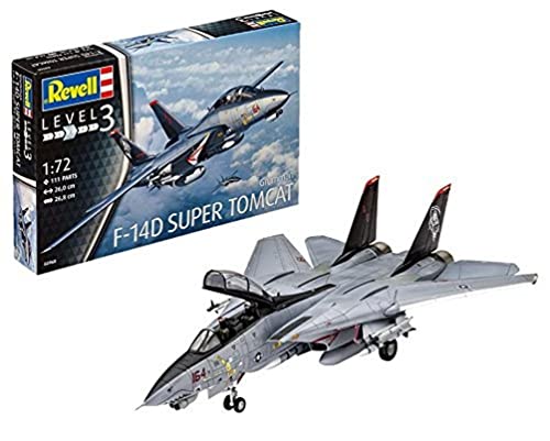 Revell Modellbausatz Flugzeug 1:72 - Grumman F-14D Super Tomcat im Maßstab 1:72, Level 3, originalgetreue Nachbildung mit vielen Details, 03960, 26 x 29,8 cm, Zum Bemalen von Revell