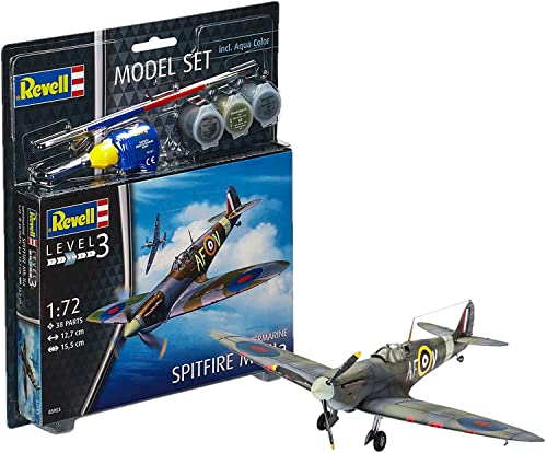 Revell Modellbausatz Flugzeug 1:72 - Spitfire Mk.IIa im Maßstab 1:72, Level 3, originalgetreue Nachbildung mit vielen Details, , Model Set mit Basiszubehör, 63953 von Revell