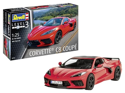 Revell Modellbausatz I Corvette C8 Coupé I Detailreicher Level 3 Auto Bausatz I 100 Teile I Maßstab 1:25 I für Kinder und Erwachsene ab 10 Jahren, Rot von Revell