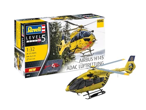 Revell Modellbausatz I H145 ADAC/REGA I Detailreicher Level 5 Hubschrauber Bausatz I 200 Teile I Maßstab 1:32 I für Kinder und Erwachsene ab 13 Jahren, Gelb von Revell