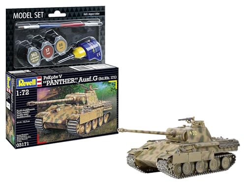 Revell Modellbausatz Panther AUSF. G | Meistproduzierte Variante des PzKpfw V Panther | Maßstabsgetreu mit feinen Oberflächenstrukturen, drehbarem Turm & Spritzgusskette | Inkl. Kleber und Pinsel von Revell