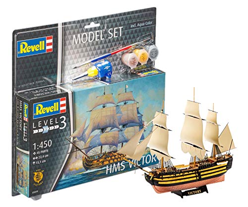 Revell Modellbausatz Schiff 1:450 - HMS Victory im Maßstab 1:450, Level 3, originalgetreue Nachbildung mit vielen Details, Segelschiff, Model Set mit Basiszubehör, 65819, Schwarz von Revell