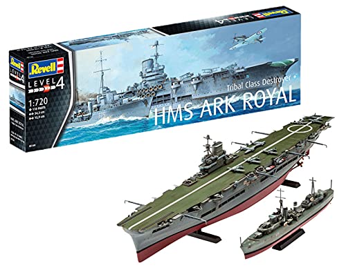 Revell Modellbausatz Schiff 1:720 - Flugzeugträger HMS Ark Royal und Zerstörer der Tribal Klasse F75 Eskimo im Maßstab 1:720, Level 4, originalgetreue Nachbildung mit vielen Details, 05149 von Revell