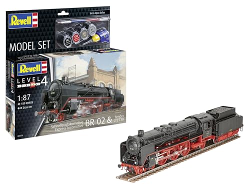 Revell Modellbausatz Schnellzuglokomotive BR02 & Tender | Lokomotivgeneration der Deutschen Reichsbahn | Maßstabsgetreu mit filigranen Details | Zubehör inkl. Kleber und Pinsel von Revell