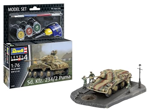 Revell Modellbausatz Sd.Kfz. 234/2 Puma | Leistungsfähiger 8-Räder-Panzerspähwagen | Präzise Nachbildung mit 5cm Kanone & Diorama | Inkl. Kleber und Pinsel von Revell