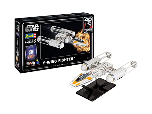 Revell Modellbausatz Star Wars I Geschenkset Y-wing Fighter I Maßstab 1:72 I Level 3 Bausatz I Teileanzahl 38 I ab 10+ Jahren I für Kinder und Erwachsene I inkl. Farben Kleber und Pinsel von Revell