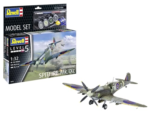 Revell Modellbausatz Supermarine Spitfire Mk.IXc | Ikonisches Jagdflugzeug mit detaillierten Bauteilen | Präzise Nachbildung & hohe Detailgenauigkeit | Inkl. Kleber und Pinsel von Revell