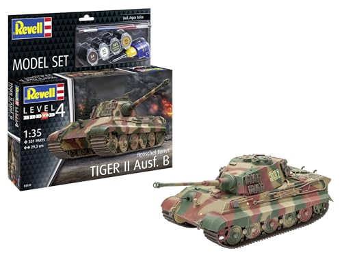 Revell Modellbausatz Tiger II AUSF. B | Legendärer Königstiger mit Henschel-Turm | Maßstabsgetreu mit umfangreichem Fahrwerk, drehbarem Turm & höhenrichtbarer Kanone | Inkl. Kleber und Pinsel von Revell