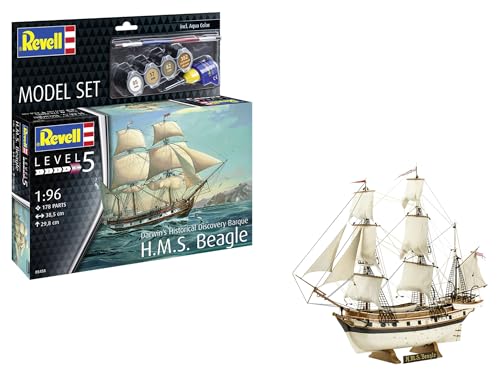 Revell Modellset 65458 Modellset HMS Beagle 1:96 Ungebaut/Unlackiert Plastikmodellbausatz mit Zubehör von Revell