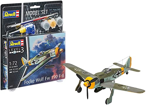 Revell 63898 Model Set Focke Wulf Fw190 F-8 originalgetreuer Modellbausatz für Einsteiger, mit Basis-Zubehör, Mehrfarbig, 13.3 cm von Revell