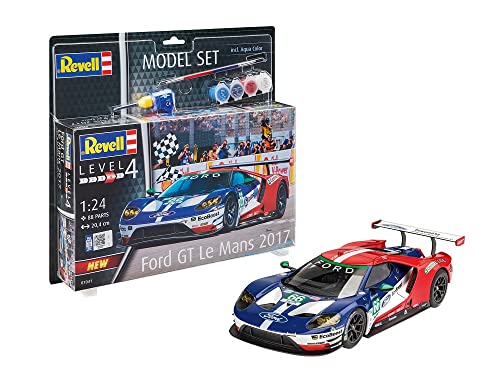 Revell 67041 Model Set Ford GT Le Mans 2017 zum Selberbauen, Automodellbausatz 1:24, 20,4cm Sequenz originalgetreuer Modellbausatz für Fortgeschrittene, Starter Kit mit Basis-Zubehör, unlackiert von Revell