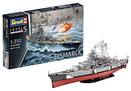 Revell RV05040 REV-05040 Bismarck, das größte und modernste Schlachtschiff Seiner Zeit, Schiffsbausatz 1:350, 71,8cm Maßstabsgetreu Toys, 12 Jahre to 99 Jahre, unlackiert von Revell