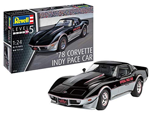 Revell 07646 78 Corvette (C3) Indy Pace Car, Automodellbausatz 1:24, 19,9 cm Chevrolet (1978) originalgetreuer Modellbausatz für Experten, unlackiert, 1/24 von Revell