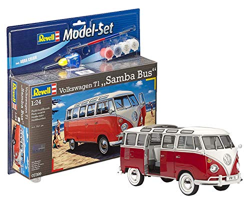 Revell 67399 Volkswagen VW T1 Bulli Samba Bus, Maßstab 1:24, 18,1cm Spielzeug originalgetreuer Modellbausatz für Fortgeschrittene, mit Basis-Zubehör, unlackiert von Revell