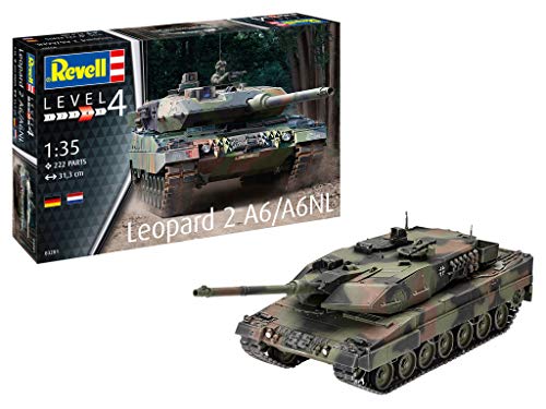 Revell Modellbausatz - Leopard 2 A6 - Authentische Nachbildung des Kampfpanzers mit detaillierten Oberflächenstrukturen - Drehbarer Turm und umfangreiche Abziehbilder für realistische Darstellung von Revell