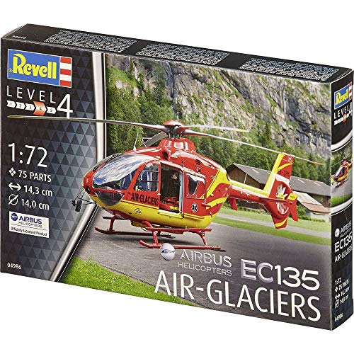 Revell Modellbausatz EC135 Air-Glaciers - Rettungshubschrauber mit Cockpit und Fenestron-Rotor - Beweglicher Hauptrotor - Authentische Abziehbilder für präzise Nachbildung von Revell