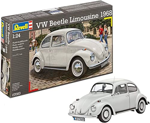 Revell Revell_07083 Modellbausatz Auto 1:24 - Volkswagen VW Käfer 1968 (VW Beetle) im Maßstab 1:24, Level 4, originalgetreue Nachbildung mit vielen Details, 07083, Grau, Mittel von Revell