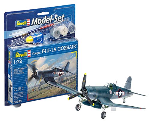 Revell Revell_63983 Modellbausatz Flugzeug 1:72 - Vought F4U-1D CORSAIR im Maßstab 1:72, Level 3, originalgetreue Nachbildung mit vielen Details, , Model Set mit Basiszubehör, 63983 von Revell