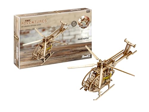 Revell Tiny Adventures Helicopter, Hochdetailliertes Design mit komplexem Armaturenbrett, Detaillierter Motor Realistische Bedienelemente, Interaktiver Startschlüssel für Bewegung, Modell aus Holz von Revell