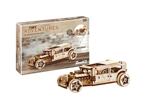 Revell Tiny Adventures Hot Rod, Mechanisches Wunder mit Rückzugsmechanismus, Beweglich vorwärts und rückwärts, Öffnende Türen für zusätzlichen Realismus, Interaktiver Aufbau, Modell aus Holz von Revell