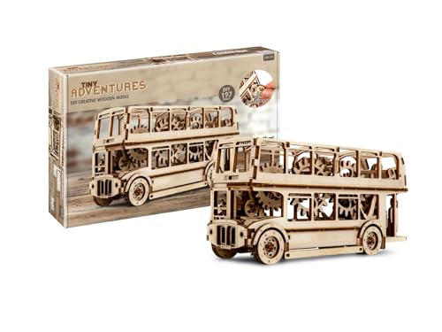 Revell Tiny Adventures London Bus, Detailliertes Modell, Aufwendiger Innenraum mit Motor und Stoßdämpfern, Authentische Figuren, Mechanisches Meisterwerk mit Startschlüssel, Modell aus Holz von Revell