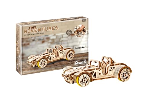 Revell Tiny Adventures Roadster, Einzigartiger Roadster dynamisches Design, Gummibandmotor für Vorwärts und Rückwärtsbewegung, Rückzugsmechanismus für realistische Fahrt, Modell aus Holz von Revell