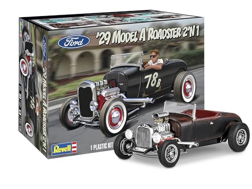 Revell USA Modellbausatz I 1929 Ford Model A Roadster I Detailliertes Modell im Maßstab 1:25 I 149 Teile I Herausfordernder Bausatz für fortgeschrittene Modellbauer ab 14 Jahren I Mit Abziehbildern von Revell