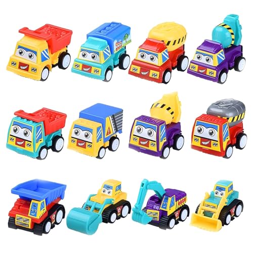 12 Pack LKW Spielzeug Autos Trägheit Fahrzeug Playsets Reibung angetriebenes Spielzeug Fahrzeuge Engineering Spielzeug Autos Geburtstagsgeschenke für 4-6 Jahre alt Kinder (Zeichentrickserie Technik) von RevpoltIQ