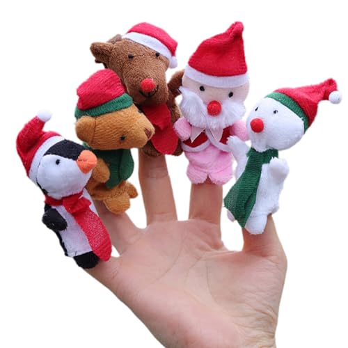 5 Stück Weihnachten Fingerpuppen, Weihnachtsmann Schneemann Rentier Bär Pinguin Handpuppe, Finger Plüschtier, Kleine Fingerspielzeug, Pädagogische Fingerpuppen für Xmas Party Supplies von RevpoltIQ