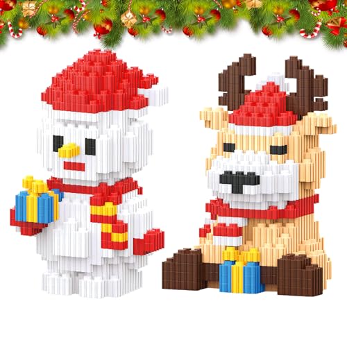 RevpoltIQ 2 Stück Weihnachten Bausteine Bauklötze Spielzeug Set, Schneemann & Rentier Figuren Building Blocks Set, Weihnachten Spielzeug Geschenk Set ab 6 Jahre Kinder, Erwachsene, Jungen, Mädchen von RevpoltIQ