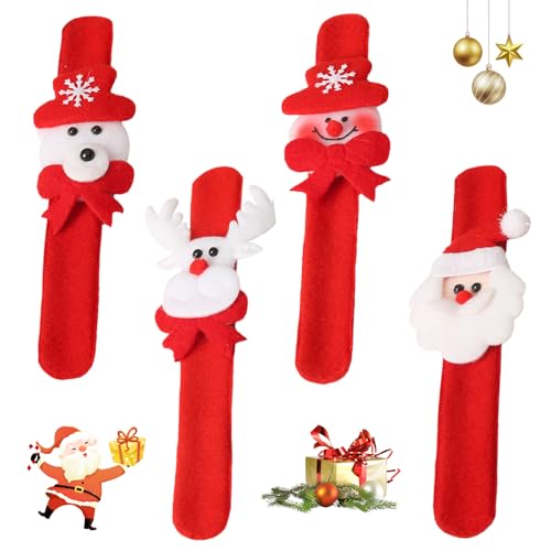 RevpoltIQ 4 Pcs Weihnachten Schnapparmband, Weihnachten Slap Armbänder, Kinder Klatscharmband, Weihnachten Plüsch Snap Armbänder, Weihnachtsmann Schneemann Rentier Bär, Weihnachten Geschenke von RevpoltIQ