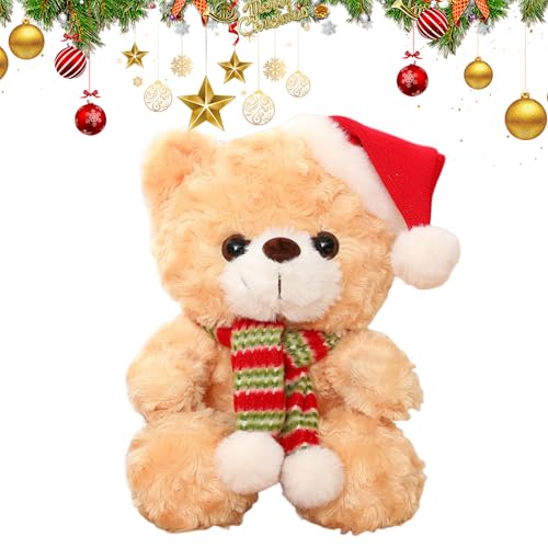 RevpoltIQ Weihnachten Plüsch Teddybär, mit Schal und Weihnachtsmannmütze, Baumwoll-Plüschtiere, Kinder Weihnachten Plüschbär klassischer Puppe Cartoon Xmas Spielzeug Dekorationen (braun) von RevpoltIQ