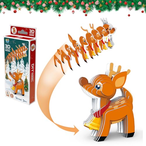 Weihnachten Puzzle Spiele, 3D Puzzle für Kinder und Erwachsene, Weihnachtsmann, Rentier, Schneemann und Weihnachtsbaum Puzzle, Entwickelt Räumliches und Logisches Denken, (D) von RevpoltIQ