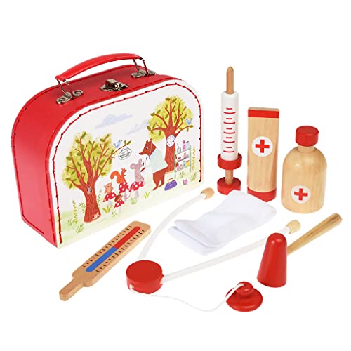 Rex London Arztkoffer für Kinder als 7-teiliges Holzspielzeug „Woodland Friends“: Stethoskop, Thermometer, Spritze, Tube, Verband etc. von Rex London