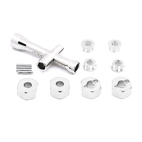 Rfeeuubft 4 Stück 12 mm Kupplung aus Aluminium, rutschfest, sechseckige Radnabe, für 1/16 Slash E - RC, Auto-Upgrade-Ersatzteile, Silber von Rfeeuubft