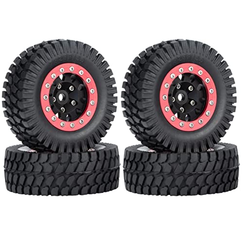 Rfeeuubft 4 Stück 76 mm Metall-Beadlock Reifen für 1/10 RC Crawler Car Axial Jr, Rot Schwarz von Rfeeuubft