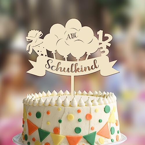 Cake Topper Schulkind Holz Tortendeko,Einschulung Schulanfang Cupcake Torten Topper,ABC 123 Kuchendeko Schuleinführung Party Deko Geschenkidee für Junge Mädchen Kinder von Rhsemi