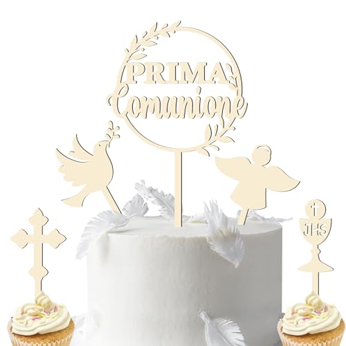 Holz Tortendeko Kommunion, Cake Topper Kommunion, Erstkommunion Cake Toppers, Taufe Toppers für Konfirmation Kommunion Hochzeitstorte Tortenstecker Deko Junge Mädchen von Rhsemi