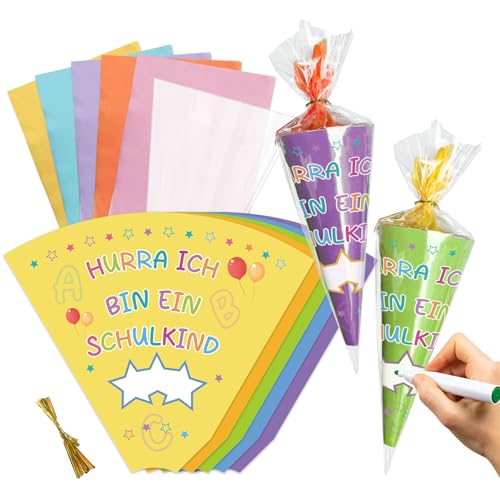 Rhsemi 15 Stück Geschwister Schultüten - 25 cm Zuckerhut mit Namen, Geschenkverpackung für Jungen und Mädchen von Rhsemi