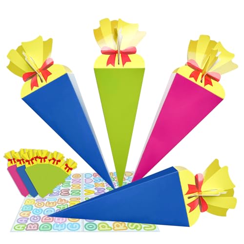 Rhsemi 9pcs Geschwister Schultüte,Schultüte Bastelset, Faltbare Zuckertüte für die Einschulung zum Schulanfang, Geschenkverpackung Schultüte für Junge und Mädchen von Rhsemi