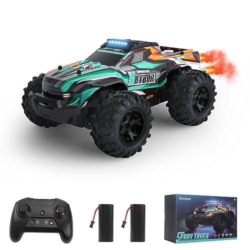 Rhybor Ferngesteuertes Auto RGB RC Auto Monster Truck 1:18 Maßstab 20 km/h Fernbedienung Auto mit Sprühnebel Dampf RGB-Beleuchtung, 2,4 GHz RC Auto Spielzeug für Kinder ab 3 4 5 6 8 Jahre von Rhybor