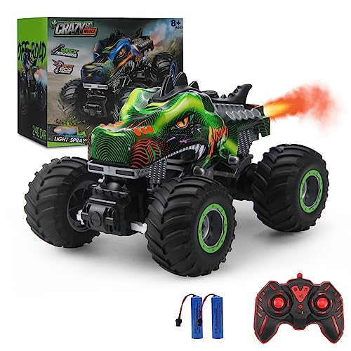 Rhybor Ferngesteuertes Dinosaurier 1:16 Maßstab RC Monster Truck Fernbedienung Auto mit Sprühnebel-Musik-LED-Leuchten, 2,4 GHz 20 km/h RC Auto Spielzeug für Kinder ab 3 4 5 6 8 10 Jahre (Grün) von Rhybor